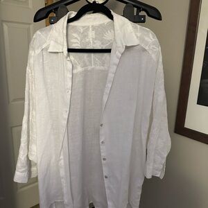 White Linen Button-Up Blouse